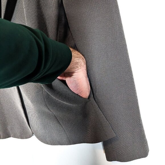 Perri Cutten Birdseye Jacket Blazer Size 8 Black Business Corporate Stretch Dot - Picture 5 of 8